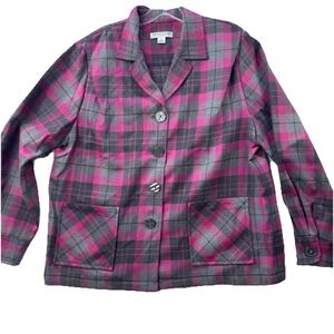 Vtg Pendleton Blazer Women Large Petite LP Purple Plaid 100% Virgin Wool Career